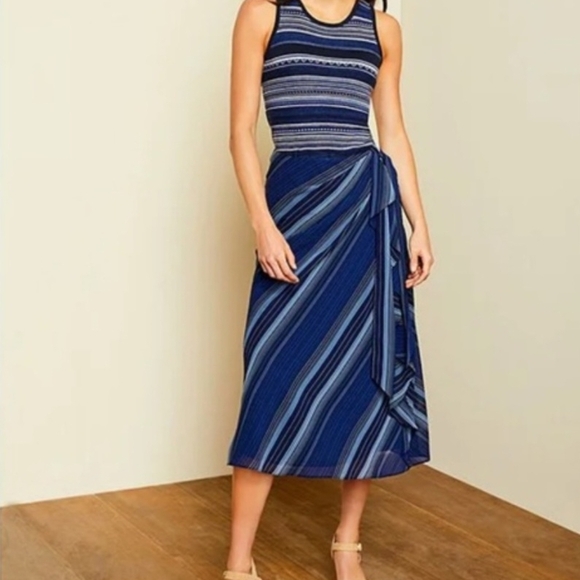 Lauren Ralph Lauren Striped Blue Faux Wrap Skirt - Picture 2 of 13